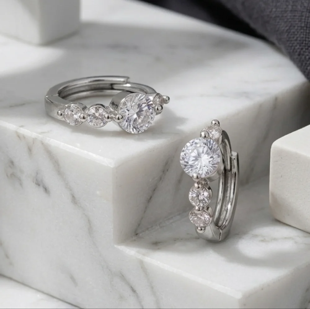 Dainty Sterling Silver CZ Huggie Hoop Earrings 0.45